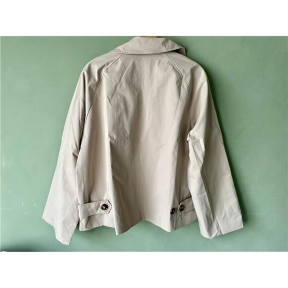 Women's Oversize Trench Coat Plaid Lining Lapel Button Down Casual Crop Jacket - Picture 7 of 8